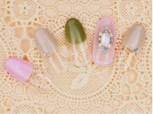 くすみピンク×グレージュ×カーキのワンカラー見本 - NAIL GARDEN 梅田店