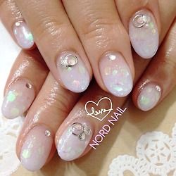 ミルキーピンク×ホロシェル×ゴールドのリングパーツ - NORD　NAIL