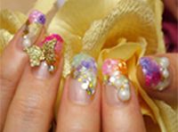 クリアの押し花ネイル×パールと蝶モチーフ - AJEWEL