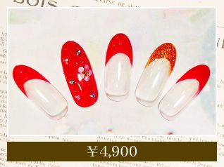 レッドのフレンチチップ×桜モチーフとゴールドラメ - Mani&amp;Pedi by Lotus Garden 心斎橋