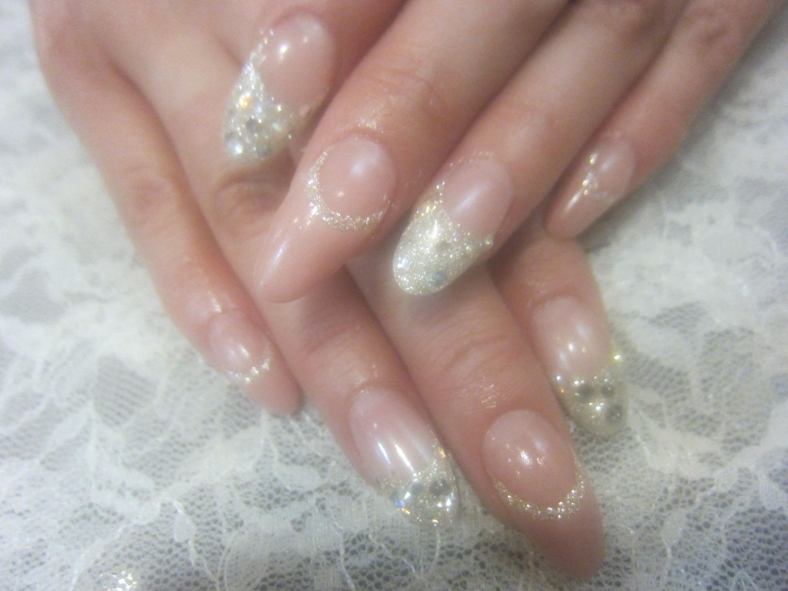 クリアのラメフレンチ×シルバーグリッター - Diva Nail Salon 阿倍野店