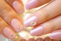 ミルキーピンクのワンカラー×小粒ストーン - PRIBEAU NAIL