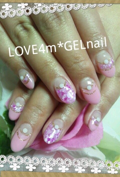 ピンクのワンカラー×パールとホログラム - LOVE4m*GELnail