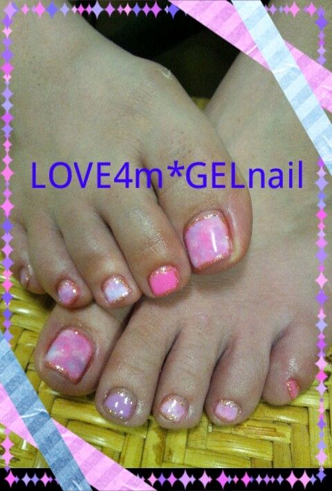 ピンク×パープルのマーブルフット - LOVE4m*GELnail