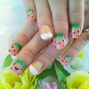 グリーンフレンチ×ピンクのすいか柄