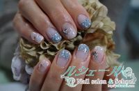 水色×ホワイトのラメグラデ×雪の結晶