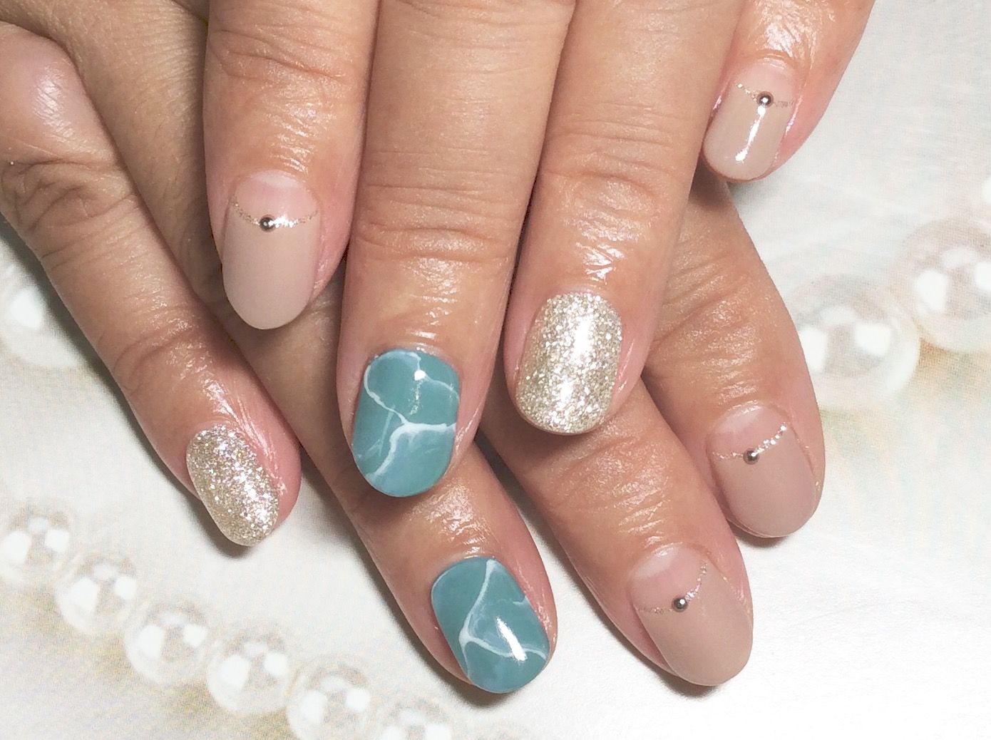 フレンチ天然石ネイル