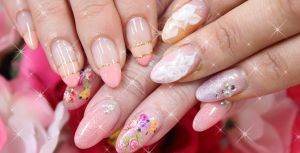 ピンク×パープルのハートと押し花のミックス