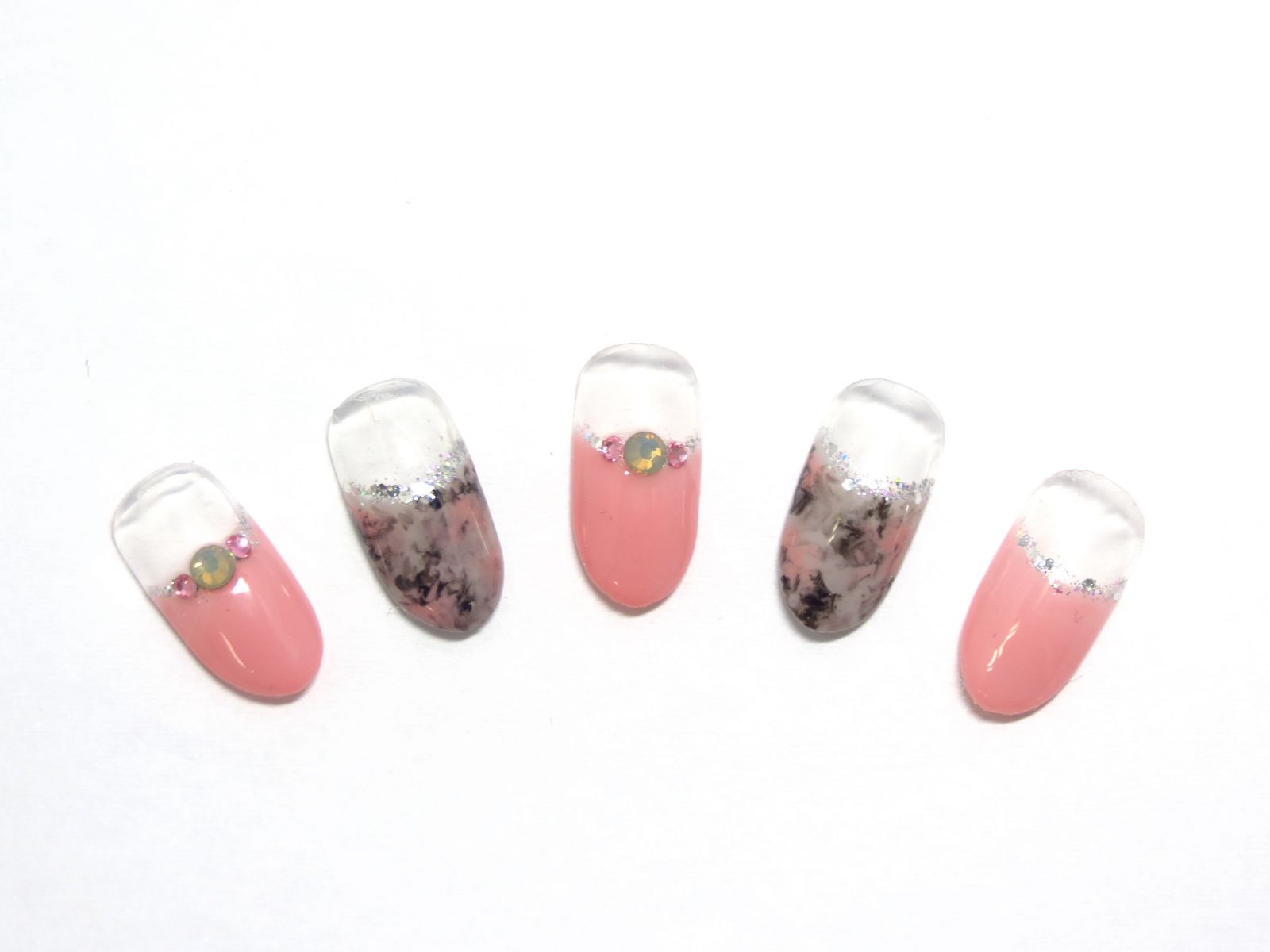 ピンク×大理石柄のフレンチ見本×シルバー - Nails Lani