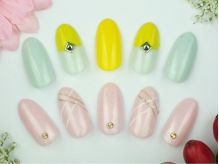 イエロー×ミントとピンクのワンカラー見本
