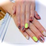 ネオンイエロー×ボルドーの柄ミックス - Nail Salon Ribbon